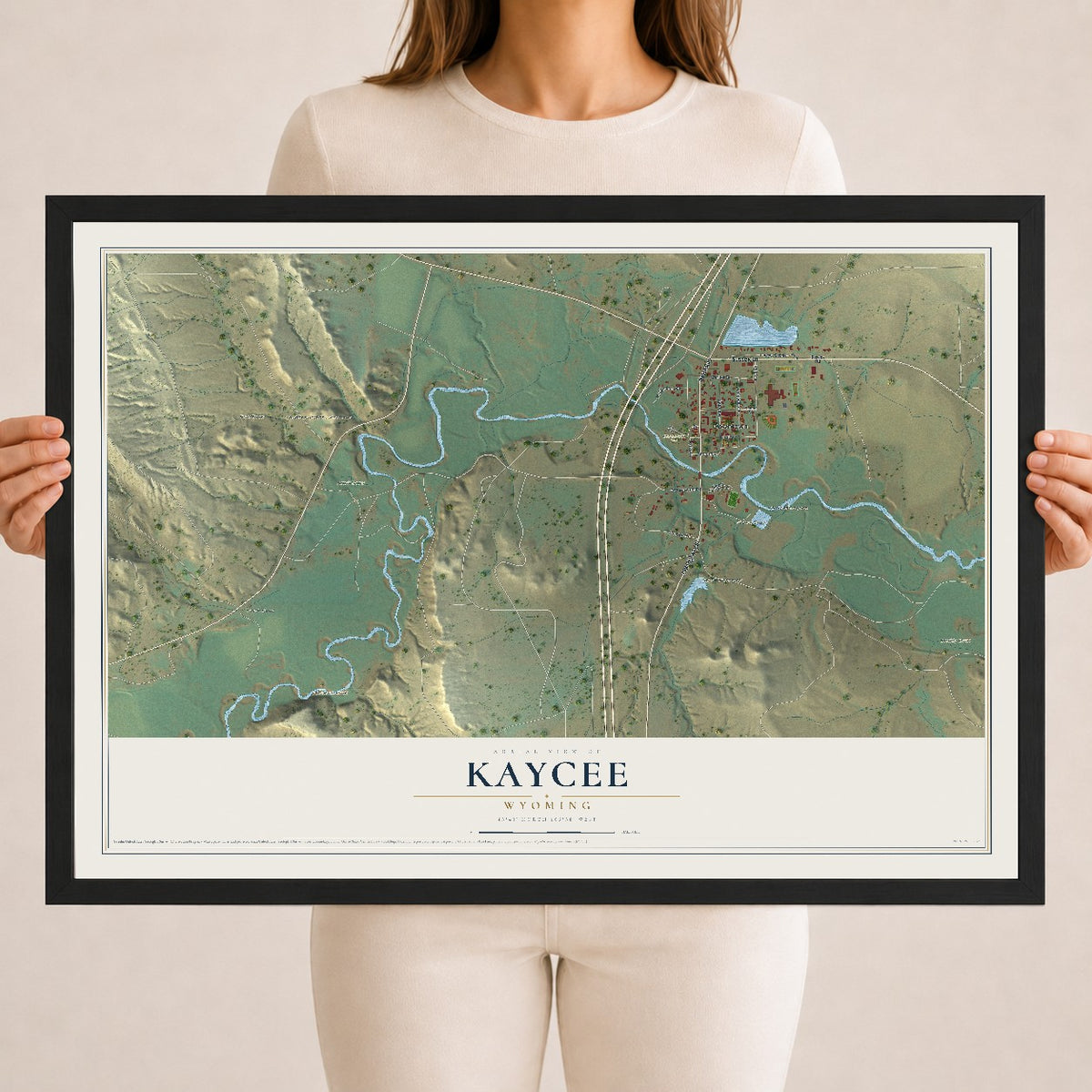 Map of Kaycee, Wyoming, 18 x 24 inch print in a black wood frame