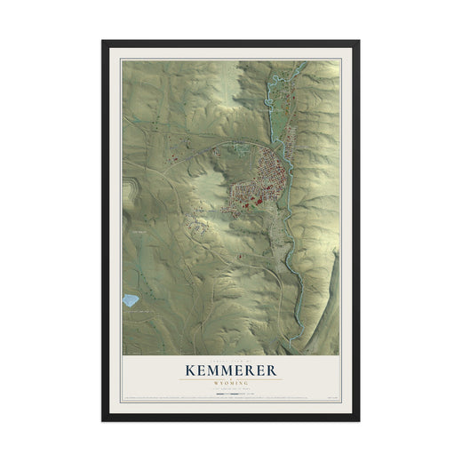 Map of Kemmerer, Wyoming, 12 x 18 inch print in a black wood frame