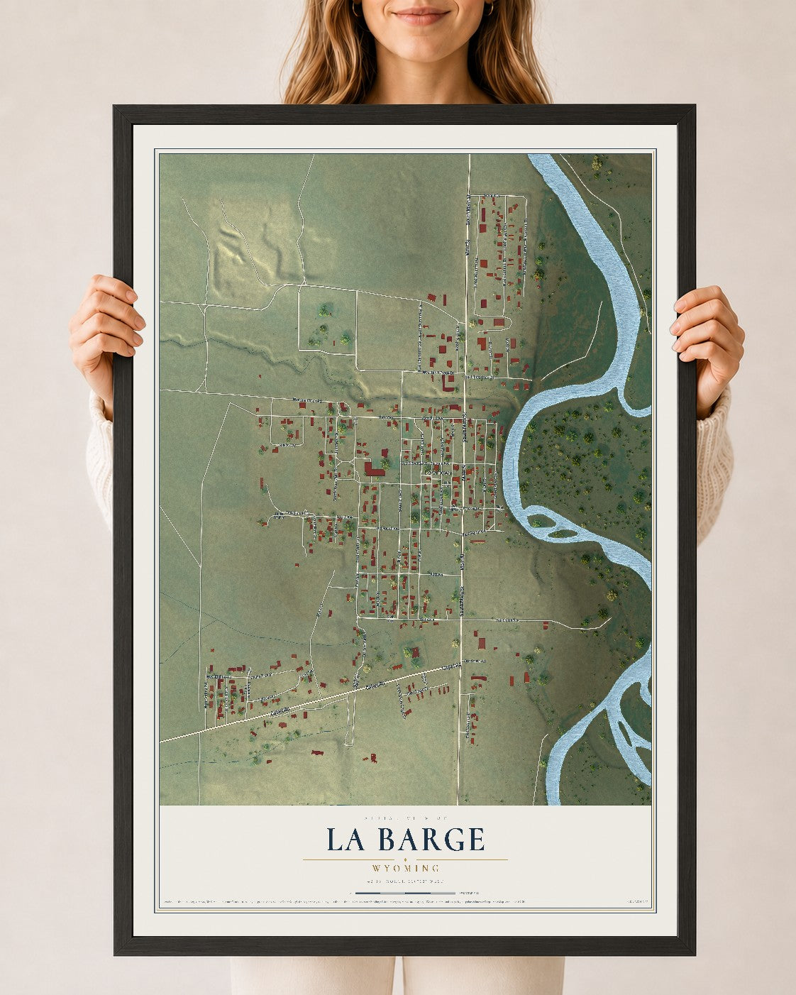 Map of La Barge, Wyoming, 24 x 36 inch print in a black wood frame