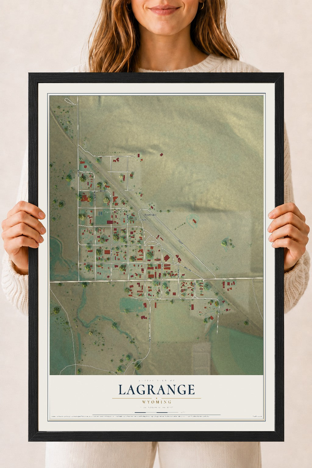Map of LaGrange, Wyoming, 18 x 24 inch print in a black wood frame