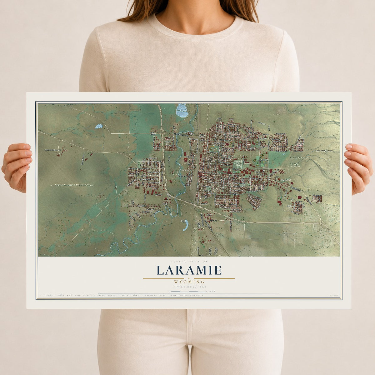 Map of Laramie, Wyoming, 12 x 18 inch unframed archival matte print