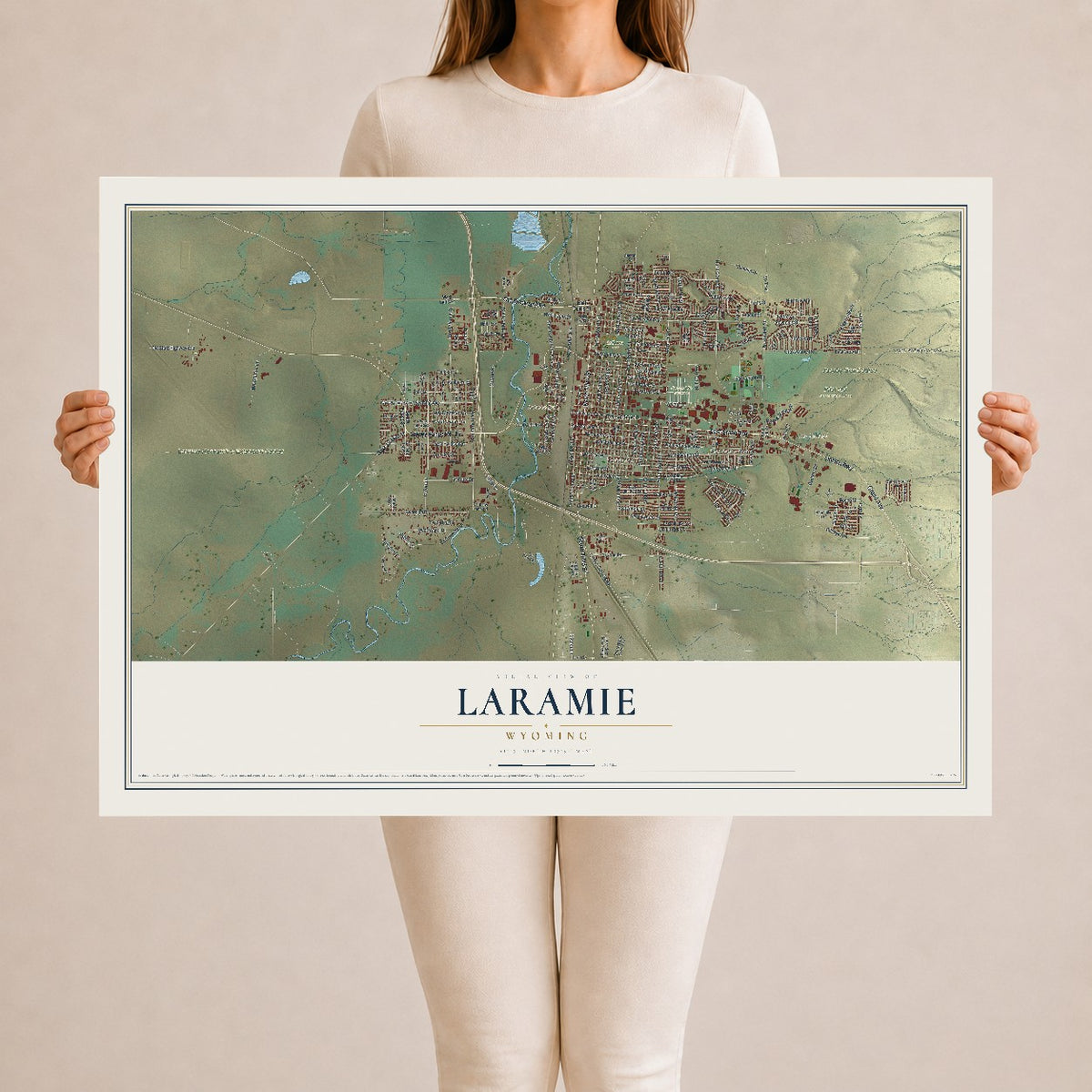 Map of Laramie, Wyoming, 24 x 36 inch unframed archival matte print