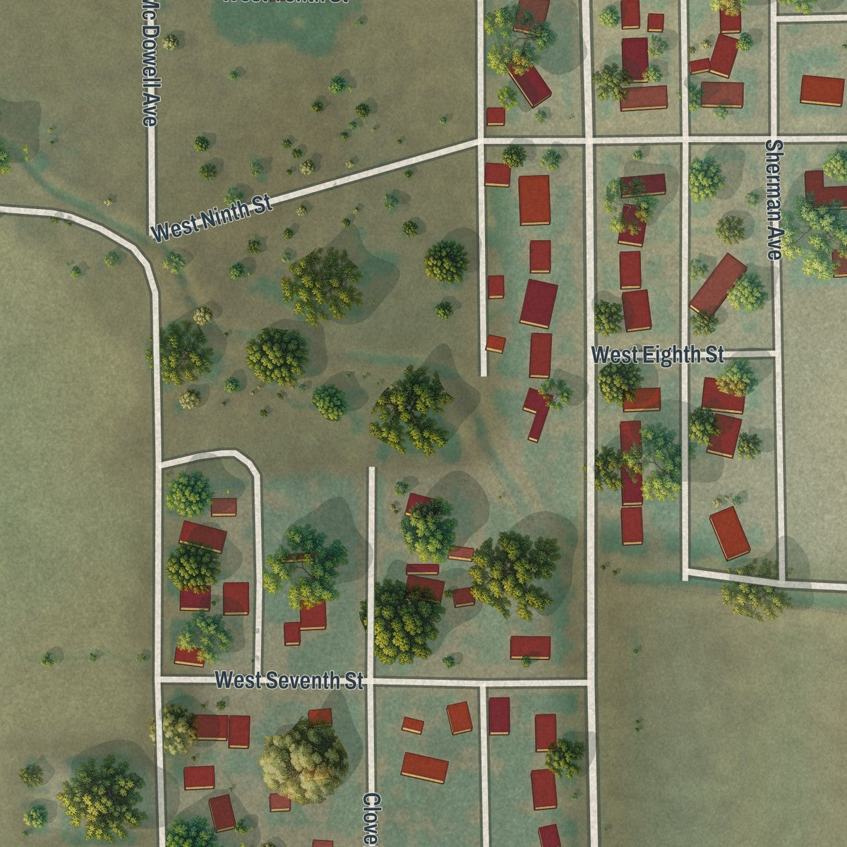 Second close-up of the map of Lingle, Wyoming print showing more streets and buildings