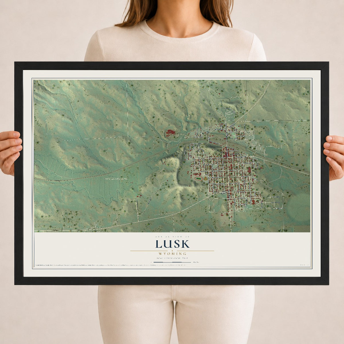 Map of Lusk, Wyoming, 18 x 24 inch print in a black wood frame