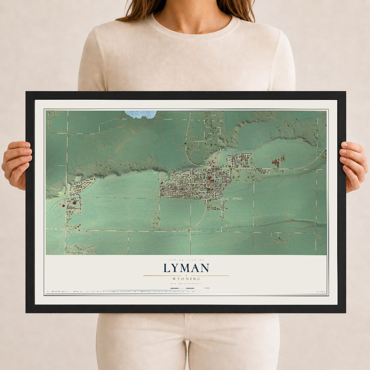 Map of Lyman, Wyoming, 12 x 18 inch print in a black wood frame