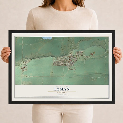 Map of Lyman, Wyoming, 12 x 18 inch print in a black wood frame