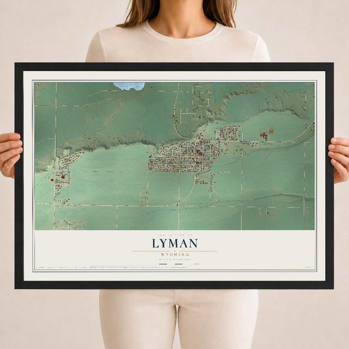 Map of Lyman, Wyoming, 18 x 24 inch print in a black wood frame