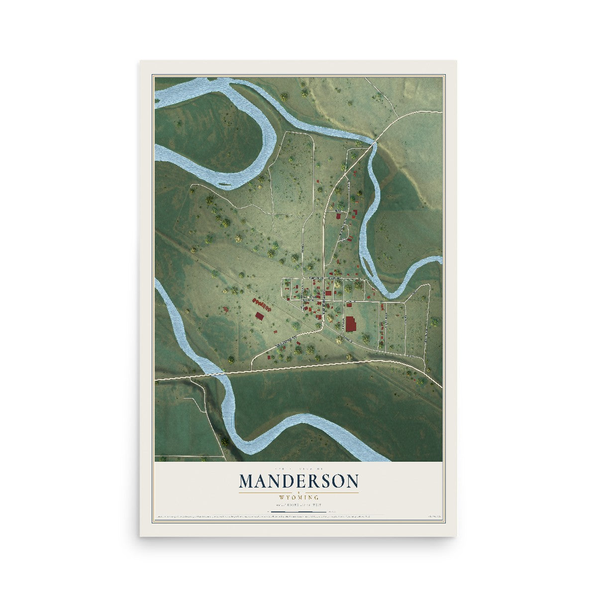 Map of Manderson, Wyoming, 12 x 18 inch unframed archival matte print