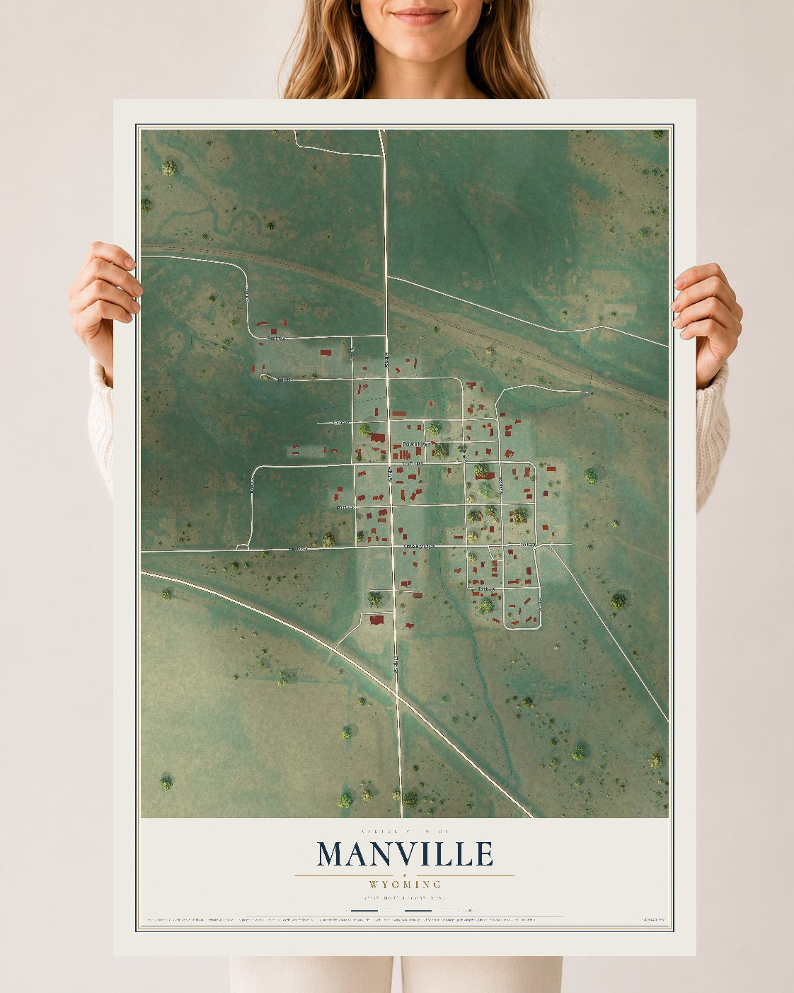 Map of Manville, Wyoming, 24 x 36 inch unframed archival matte print