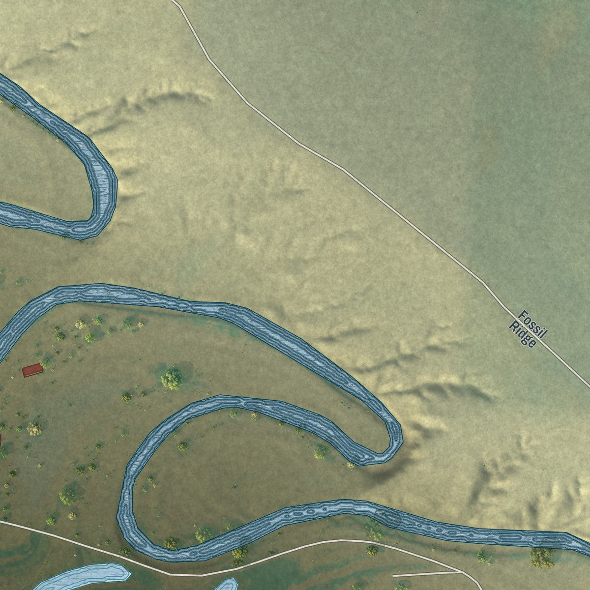 Second close-up of the map of Medicine Bow, Wyoming print showing more streets and buildings