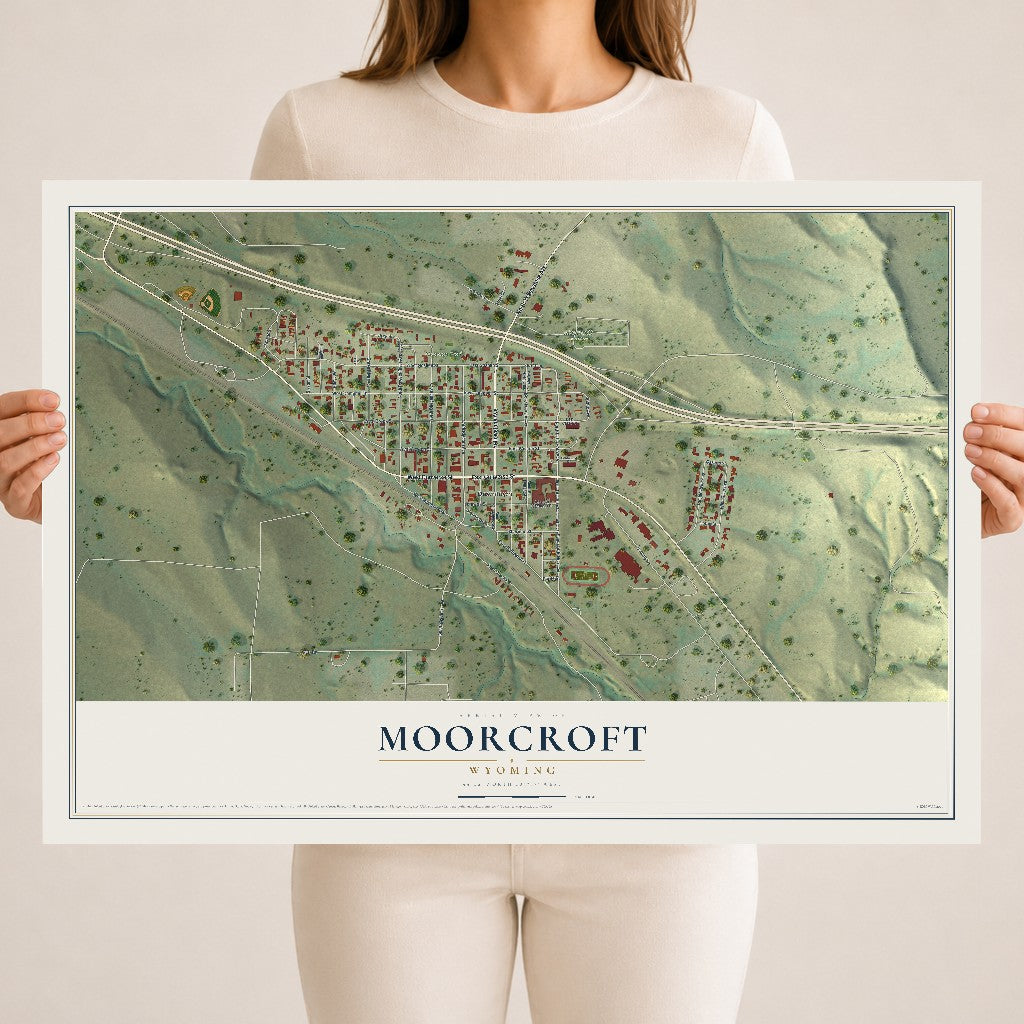 Map of Moorcroft, Wyoming, 18 x 24 inch unframed archival matte print