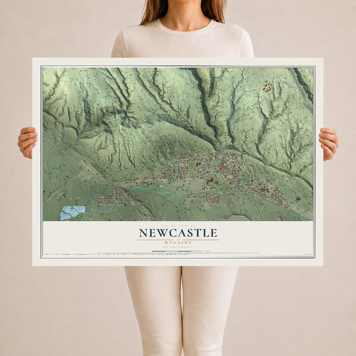 Map of Newcastle, Wyoming, 24 x 36 inch unframed archival matte print