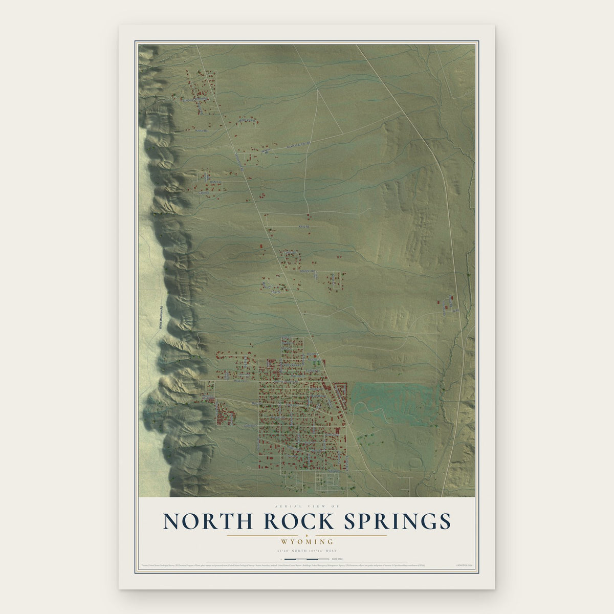 North Rock Springs, Wyoming map print, the full design