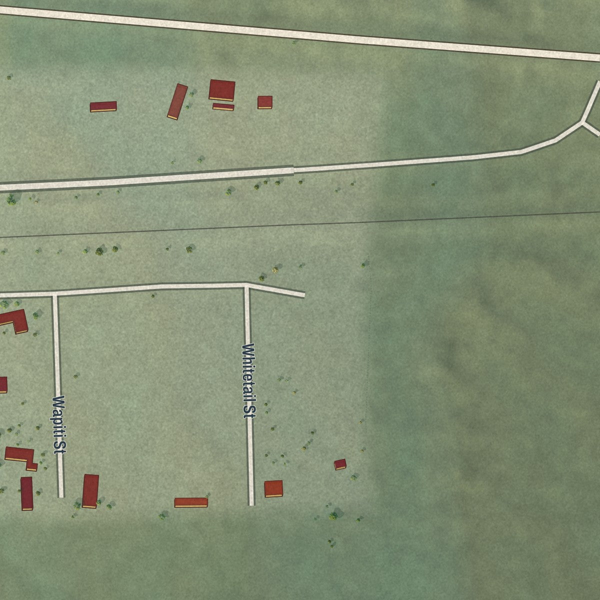 Second close-up of the map of Opal, Wyoming print showing more streets and buildings