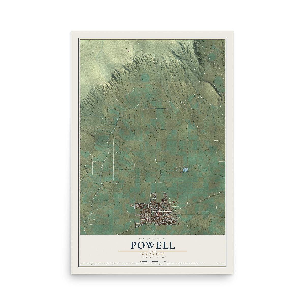 Map of Powell, Wyoming, 12 x 18 inch unframed archival matte print