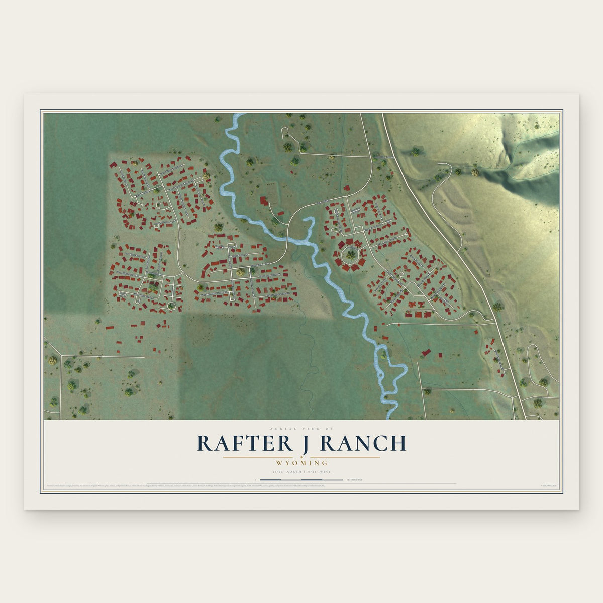 Rafter J Ranch, Wyoming map print, the full design