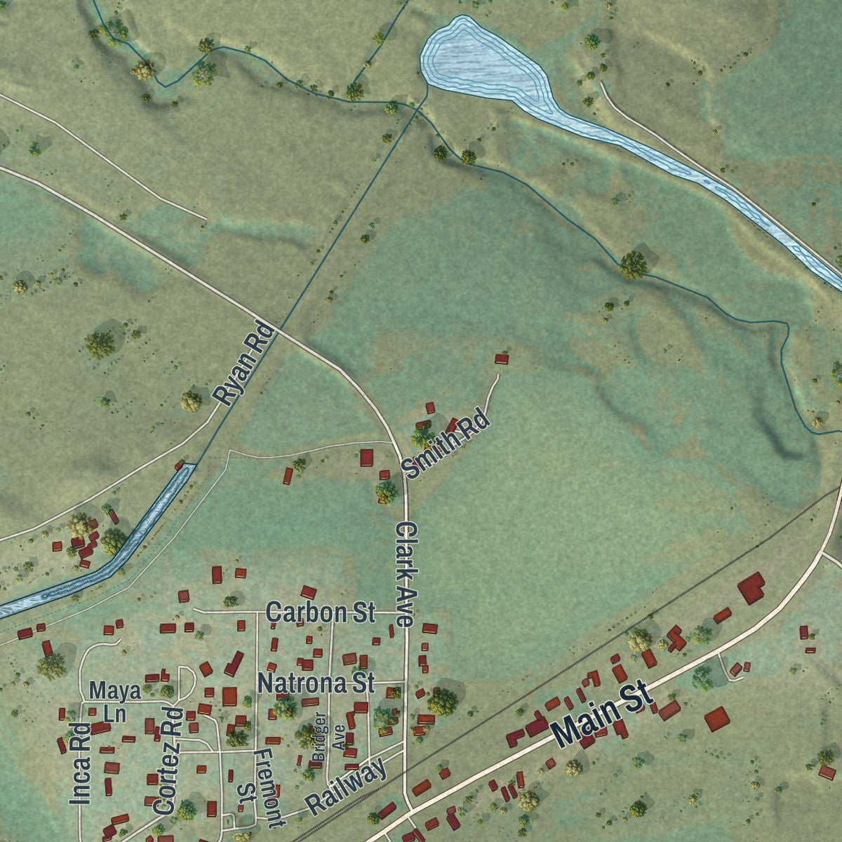Close-up of the map of Ralston, Wyoming print showing street and building detail