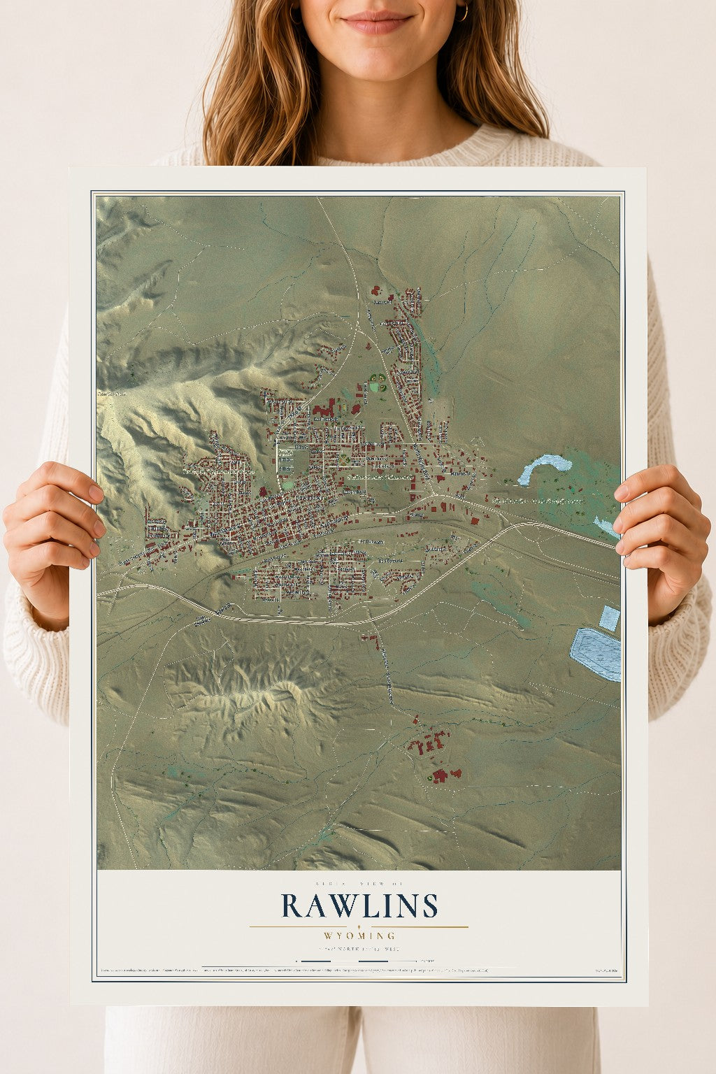 Map of Rawlins, Wyoming, 18 x 24 inch unframed archival matte print
