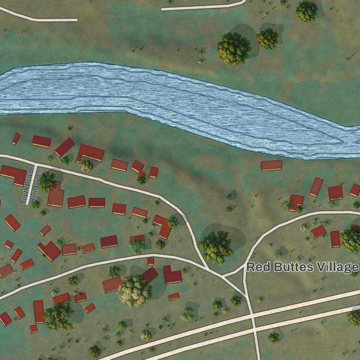 Close-up of the map of Red Butte, Wyoming print showing street and building detail