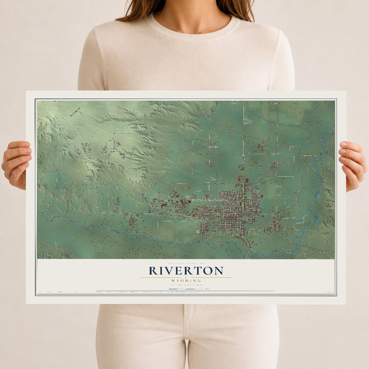 Map of Riverton, Wyoming, 12 x 18 inch unframed archival matte print