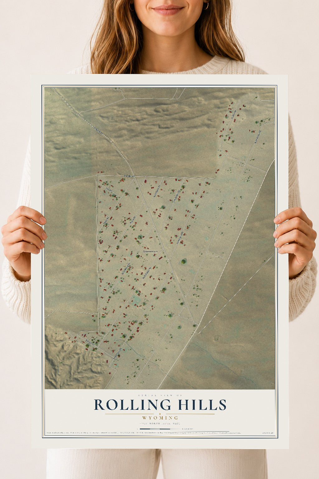 Map of Rolling Hills, Wyoming, 18 x 24 inch unframed archival matte print