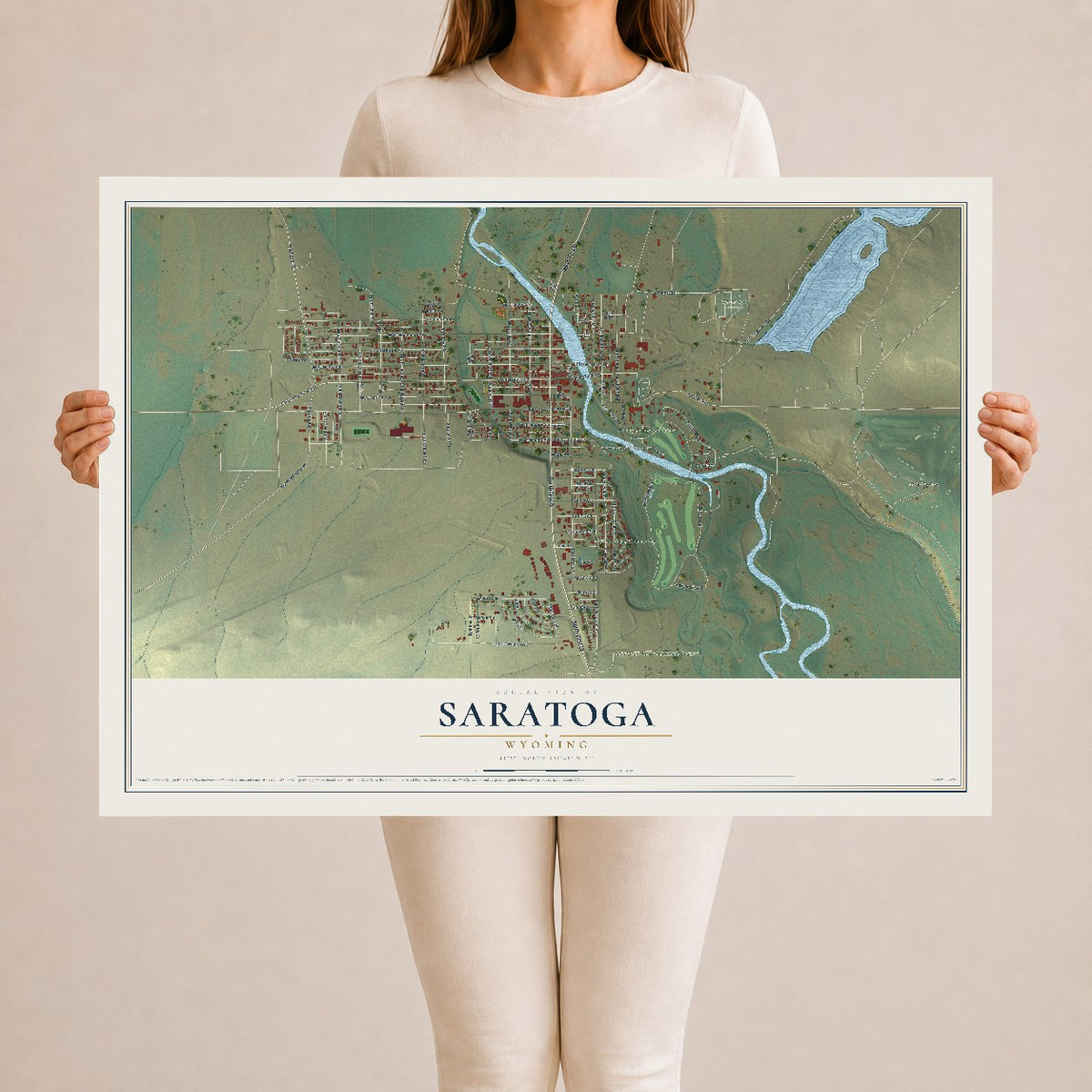 Map of Saratoga, Wyoming, 24 x 36 inch unframed archival matte print