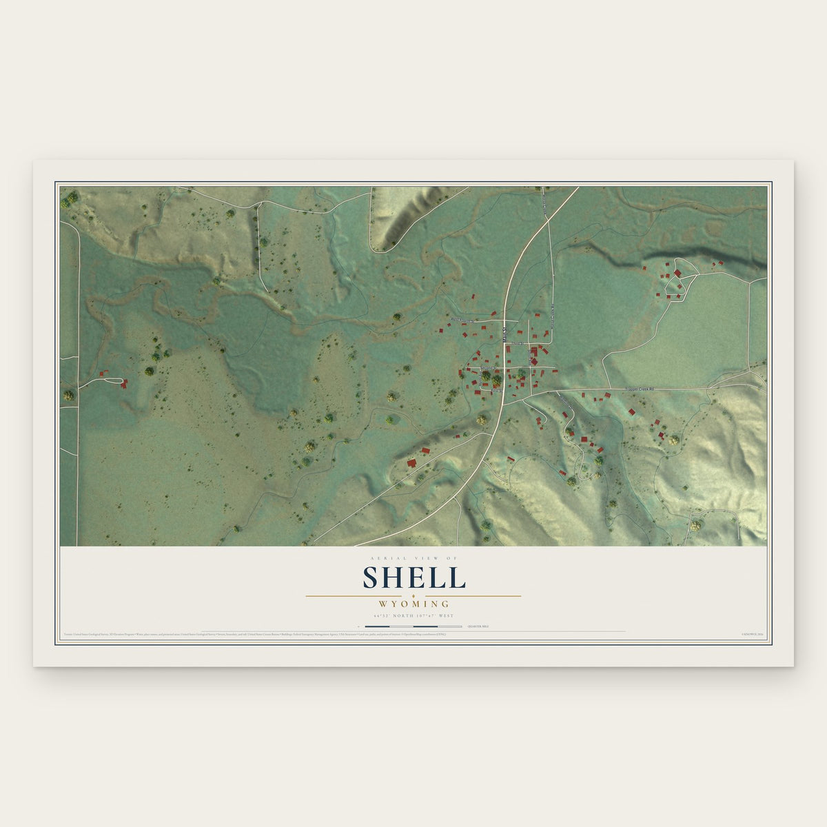 Shell, Wyoming map print, the full design