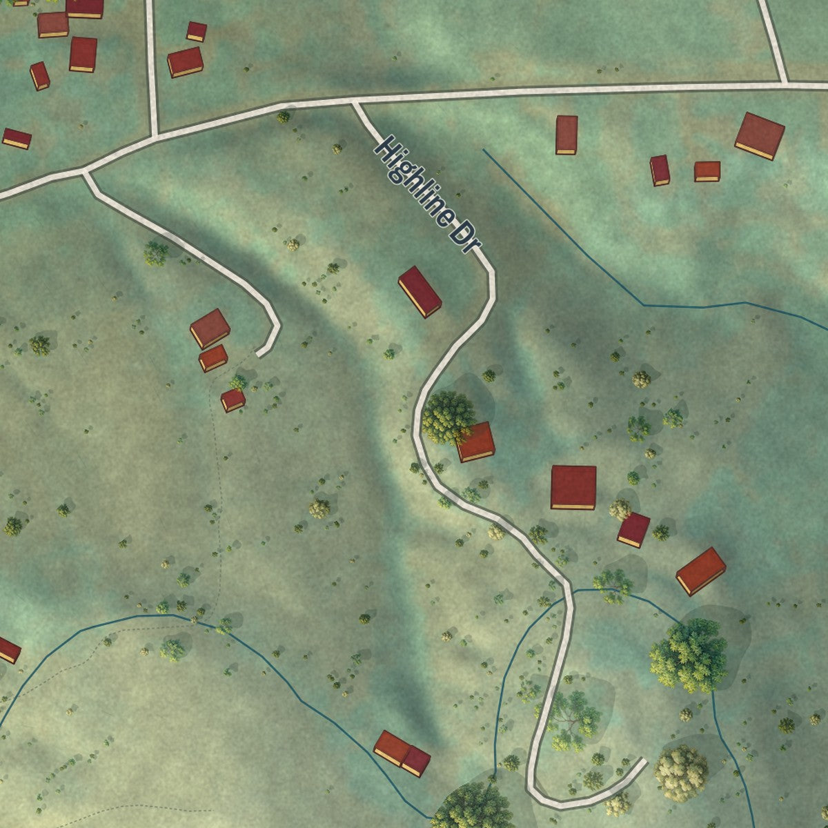 Close-up of the map of Shell, Wyoming print showing street and building detail