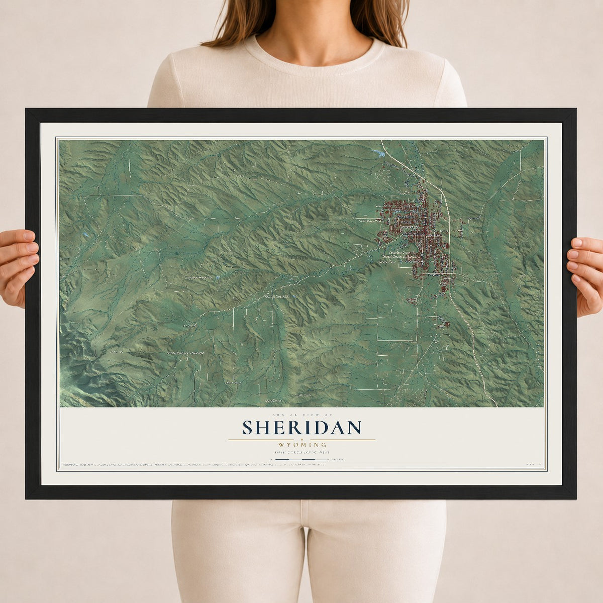 Map of Sheridan, Wyoming, 18 x 24 inch print in a black wood frame