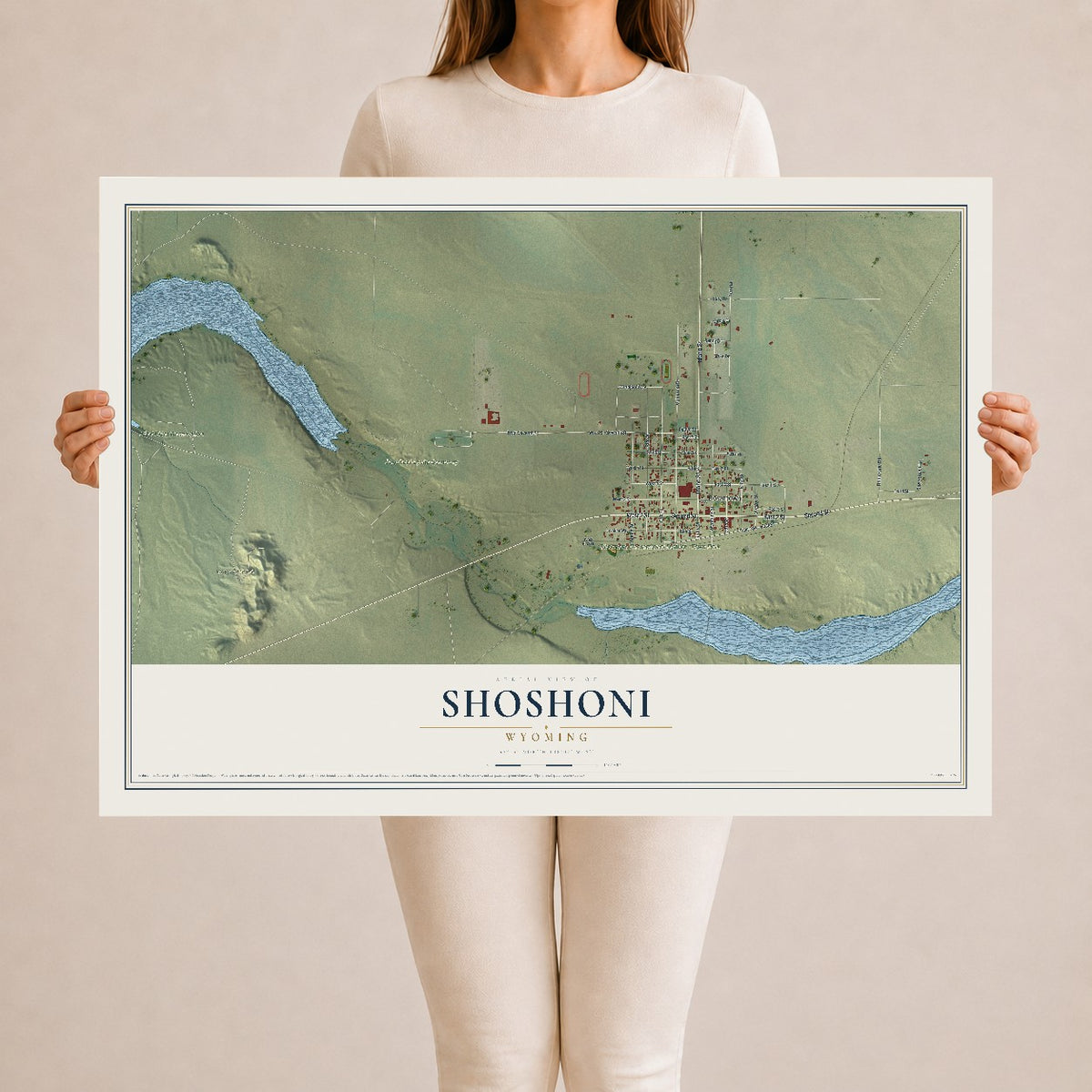 Map of Shoshoni, Wyoming, 24 x 36 inch unframed archival matte print