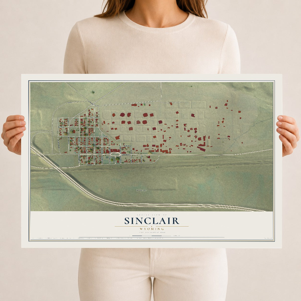 Map of Sinclair, Wyoming, 12 x 18 inch unframed archival matte print