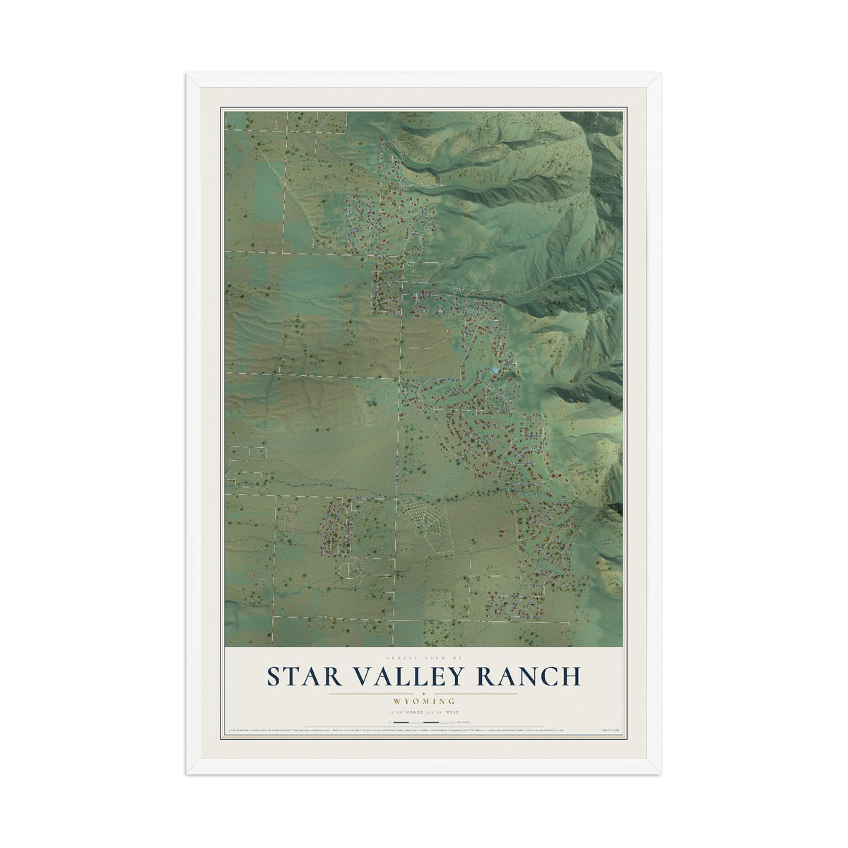 Map of Star Valley Ranch, Wyoming, 12 x 18 inch print in a white wood frame