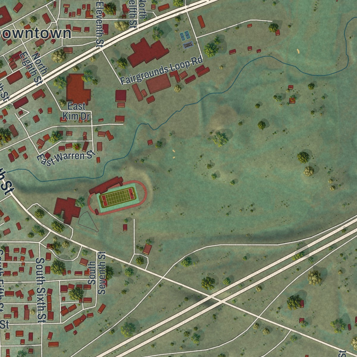 Second close-up of the map of Sundance, Wyoming print showing more streets and buildings