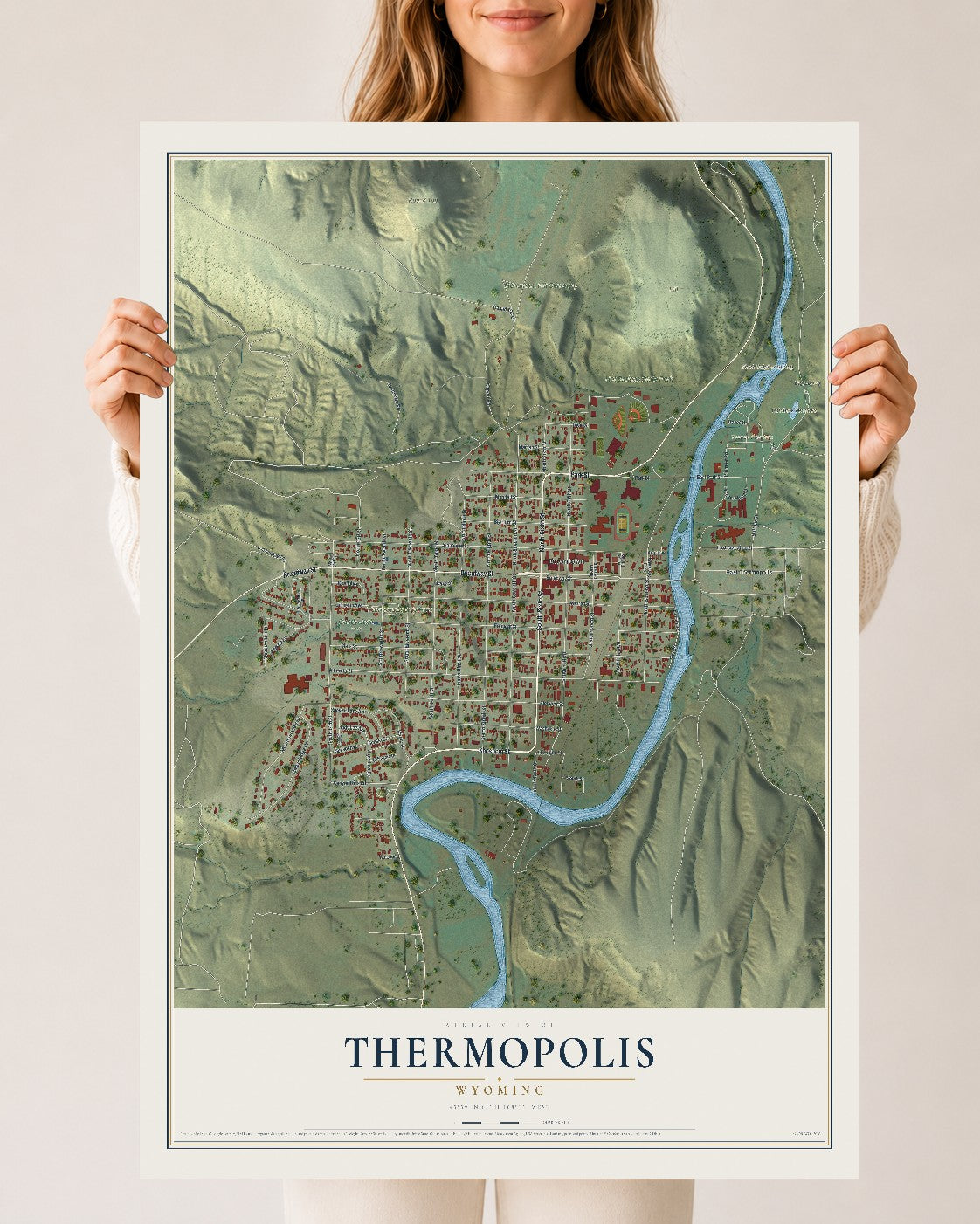 Map of Thermopolis, Wyoming, 24 x 36 inch unframed archival matte print