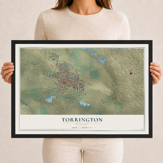 Map of Torrington, Wyoming, 12 x 18 inch print in a black wood frame