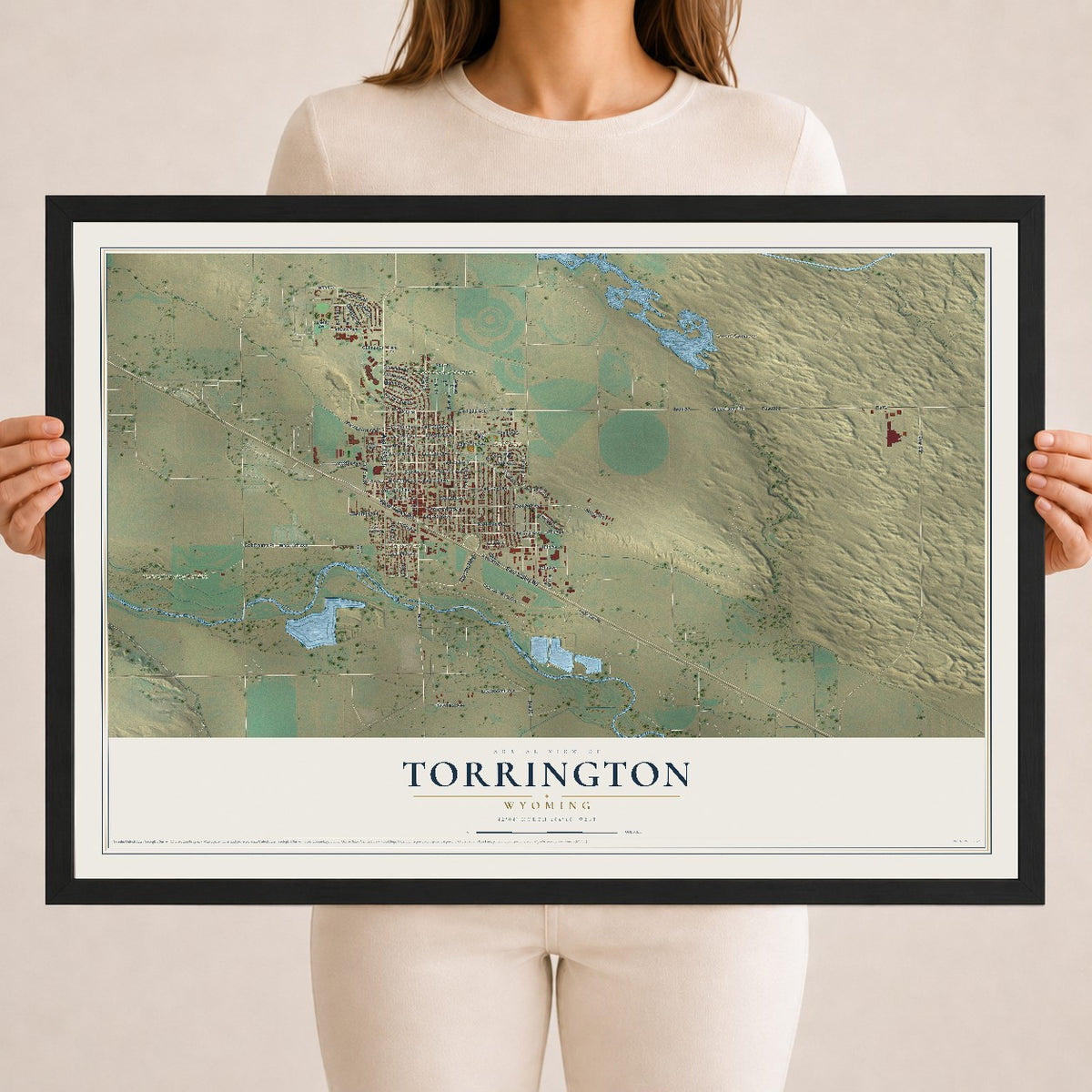 Map of Torrington, Wyoming, 18 x 24 inch print in a black wood frame