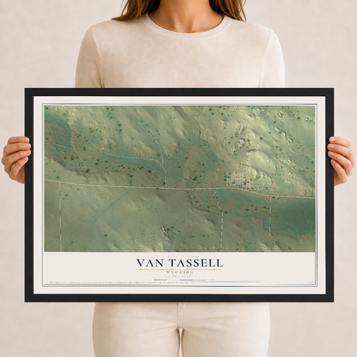 Map of Van Tassell, Wyoming, 12 x 18 inch print in a black wood frame