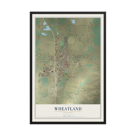 Map of Wheatland, Wyoming, 12 x 18 inch print in a black wood frame