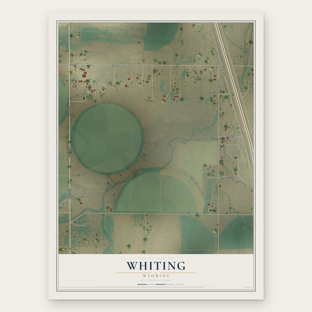 Whiting, Wyoming map print, the full design