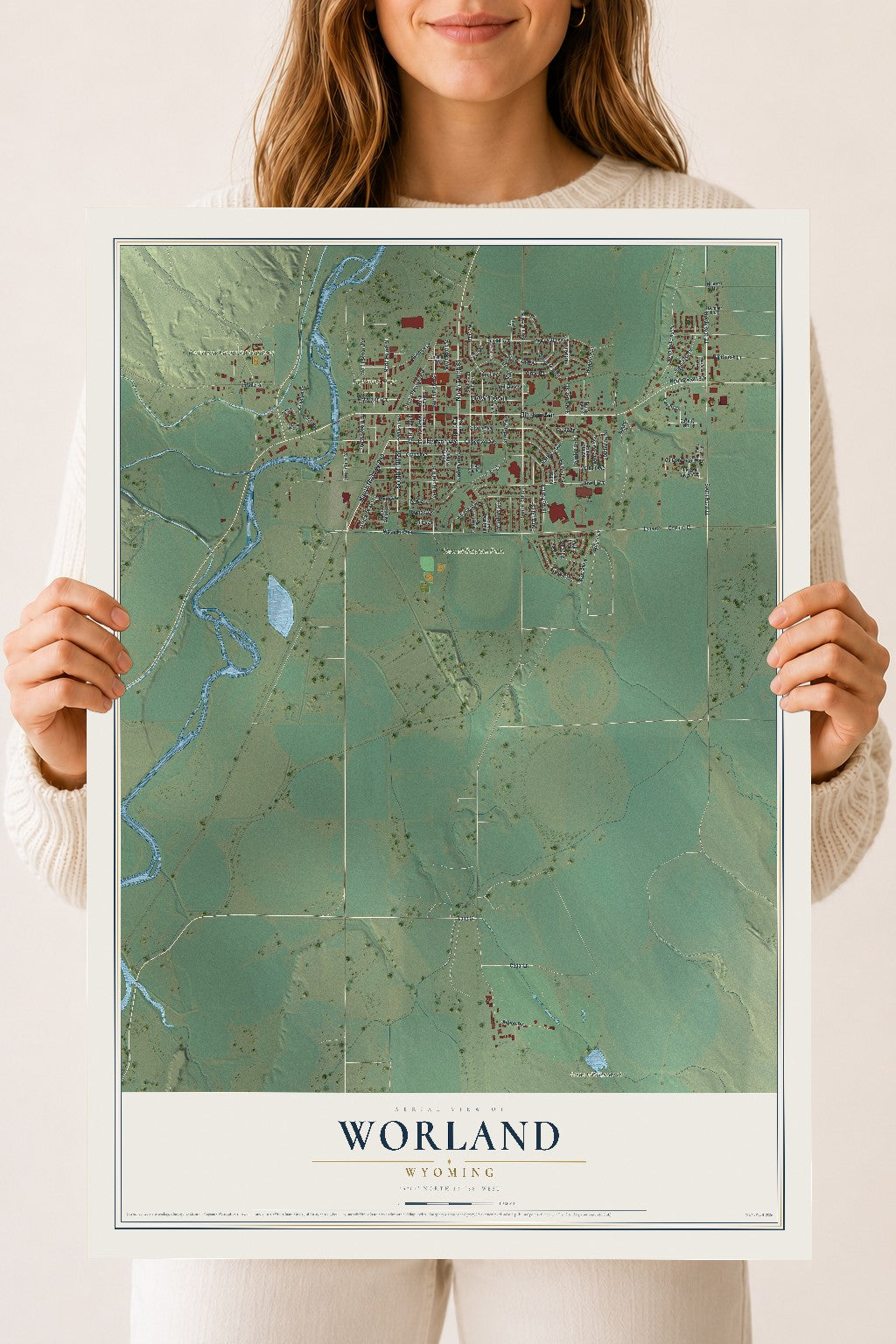 Map of Worland, Wyoming, 18 x 24 inch unframed archival matte print