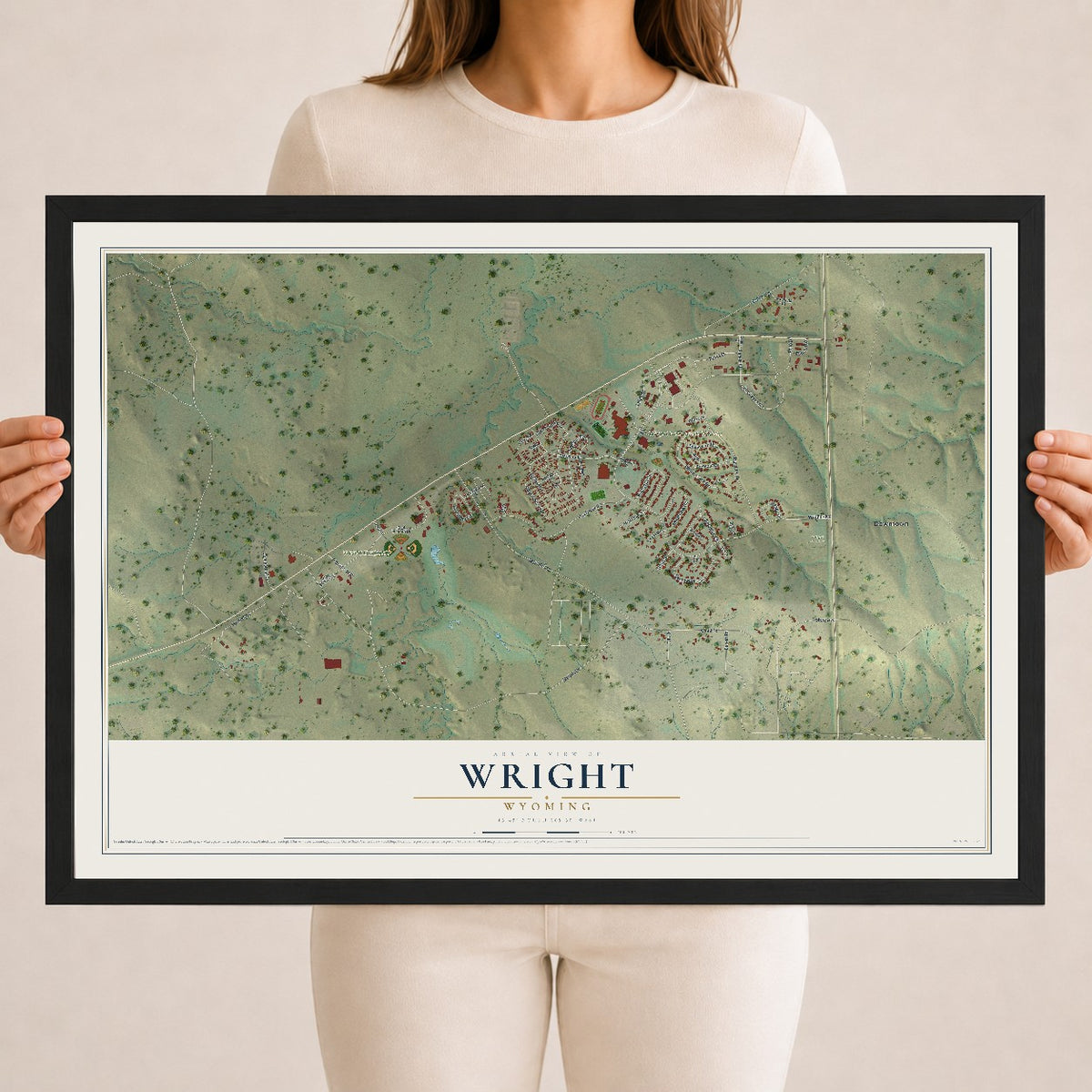 Map of Wright, Wyoming, 18 x 24 inch print in a black wood frame