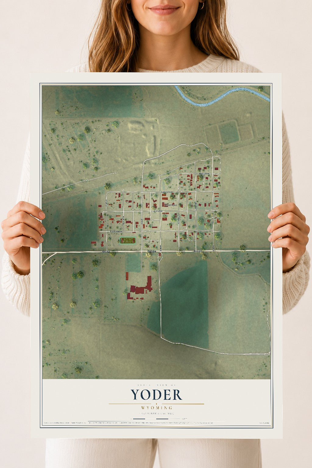 Map of Yoder, Wyoming, 18 x 24 inch unframed archival matte print