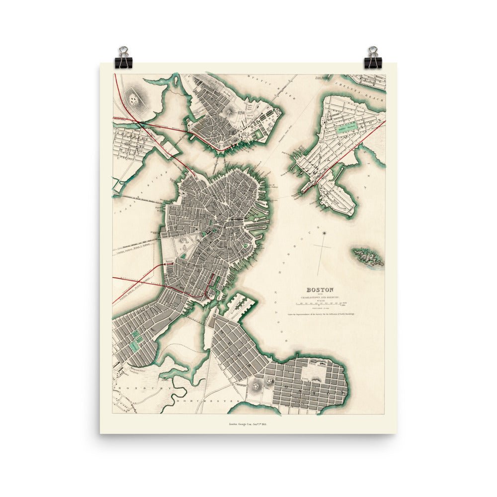 Map of Boston, Charlestown and Roxbury, MA from 1853 - Available at KNOWOL