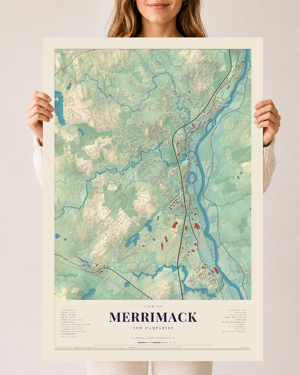 Merrimack, New Hampshire map print, 24 x 36 archival matte print