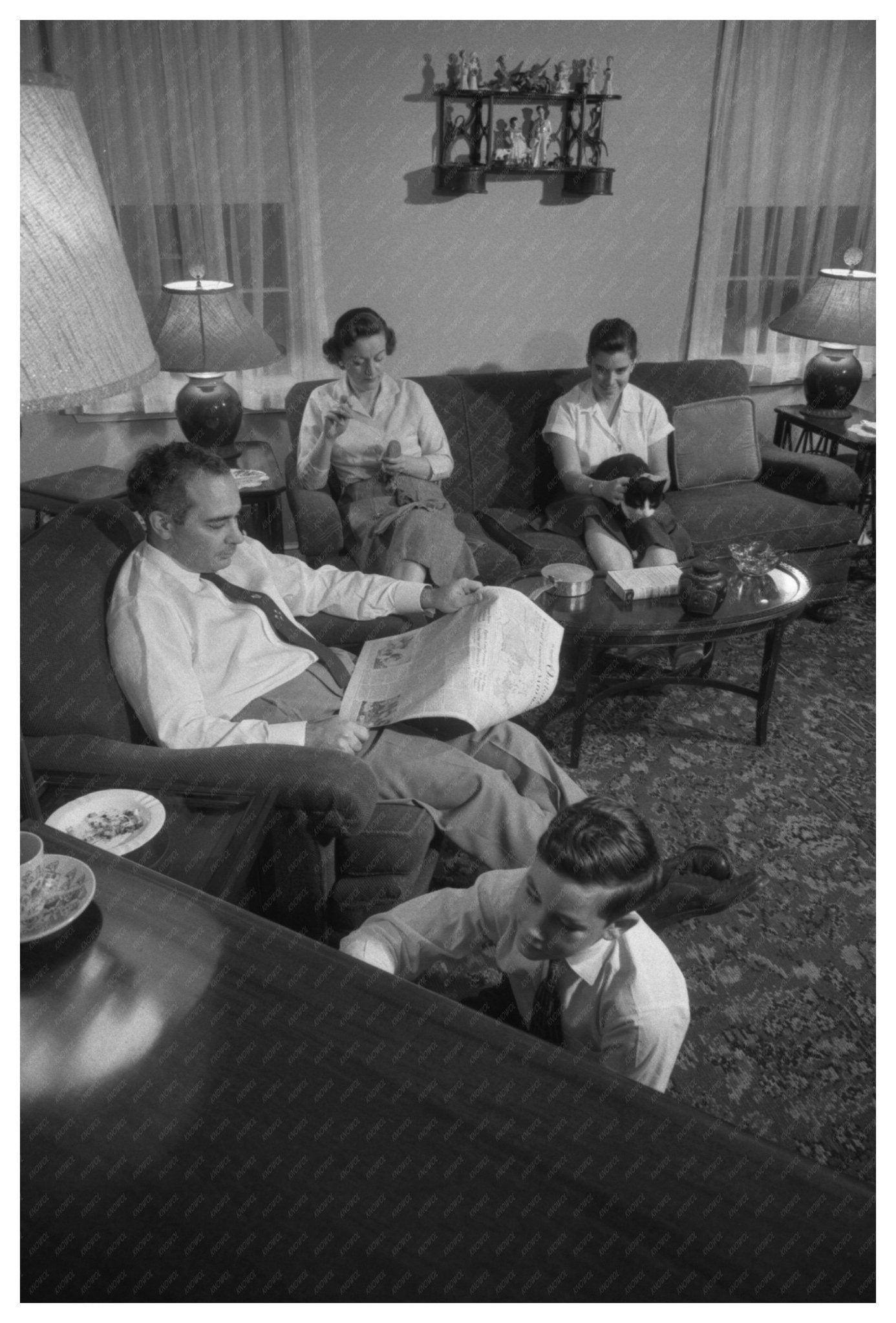 Mid - Century Family Listening to Radio 1957 Vintage Photo - Available at KNOWOL