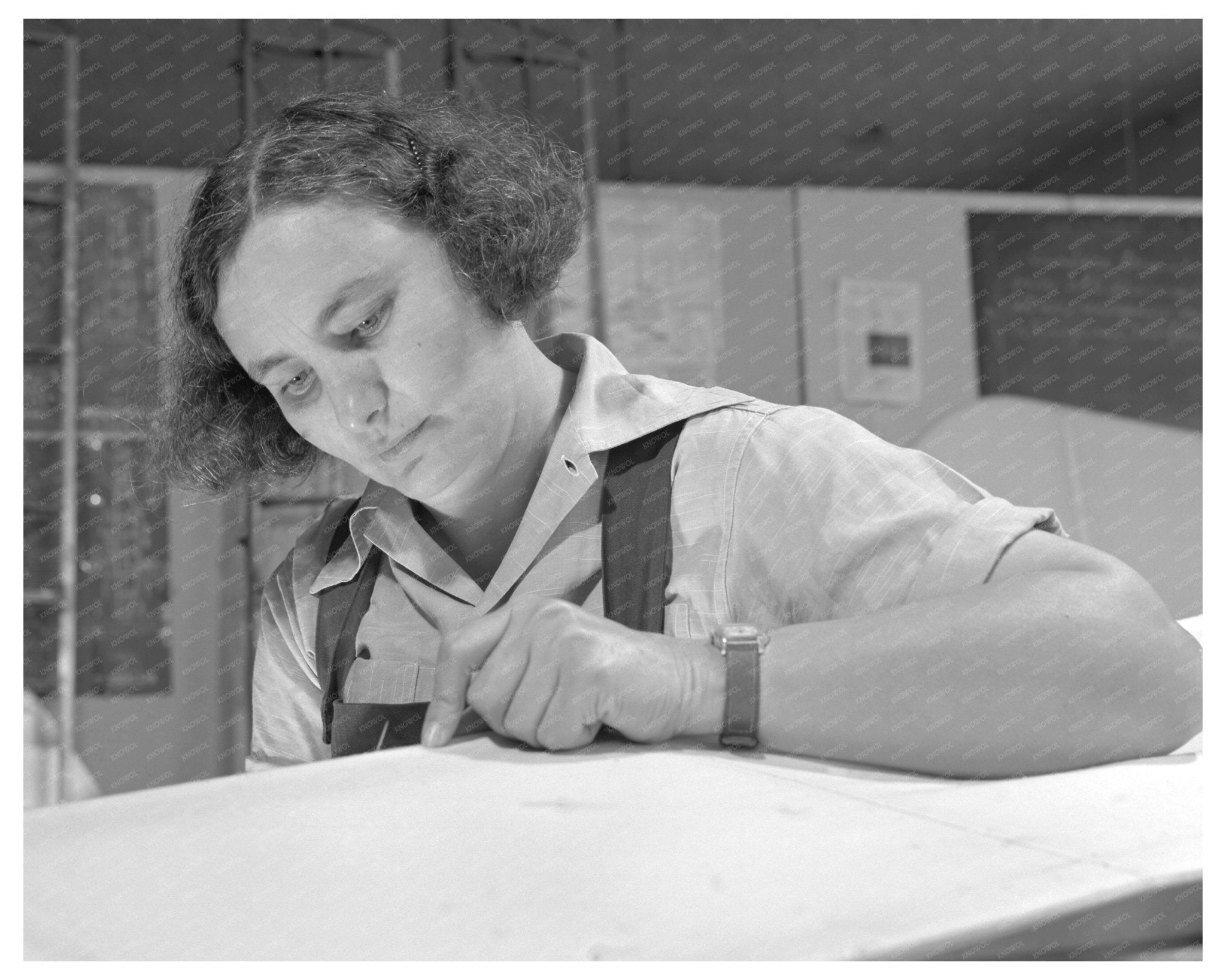 Mrs. Alene Green Learning Aircraft Fabric Application 1942 - Available at KNOWOL