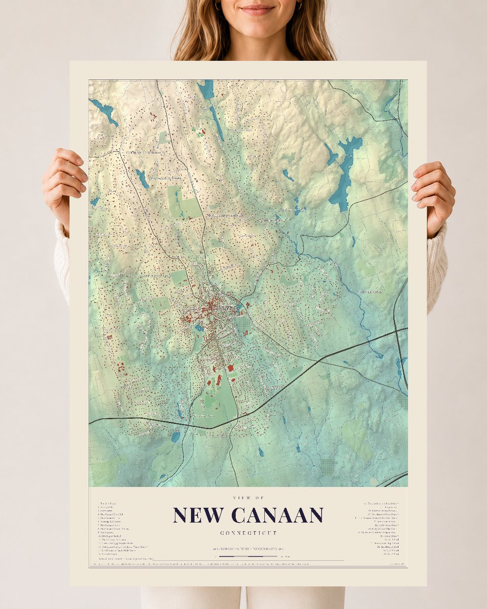 New Canaan, Connecticut map print, 24 x 36 archival matte print