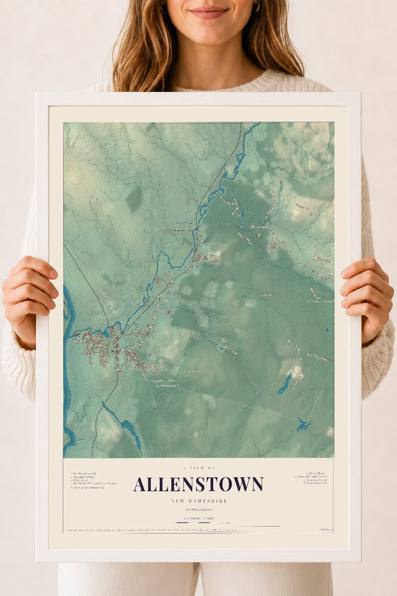NH Current Atlas 2026 | Allenstown | 18" x 24" | W/ White Ayous Wood Frame