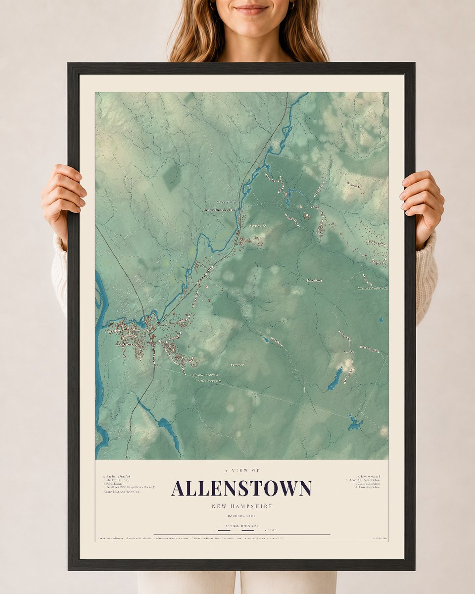NH Current Atlas 2026 | Allenstown | 24" x 36" | W/ Black Ayous Wood Frame