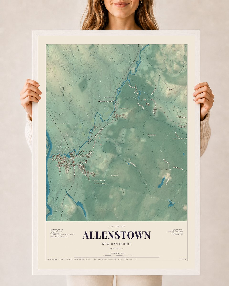 NH Current Atlas 2026 | Allenstown | 24" x 36" | W/ White Ayous Wood Frame